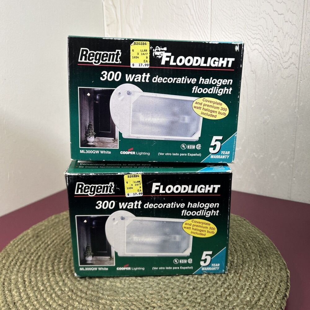 Set Of 2 Regent Reflector Halogen Outdoor Flood Light 300 Watt ML300QW White NIP
